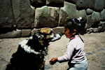 Mädchen mit Hund in Cuzco